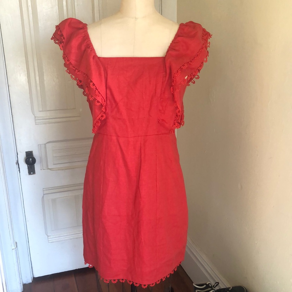 Farm Rio Red Linen Mini Dress, L